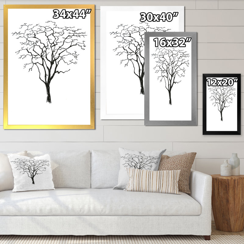 Graphiques en noir et blanc - art mural floral, H 32 po x l 24 po x P 1 po, Cadre de coin argenté fermé