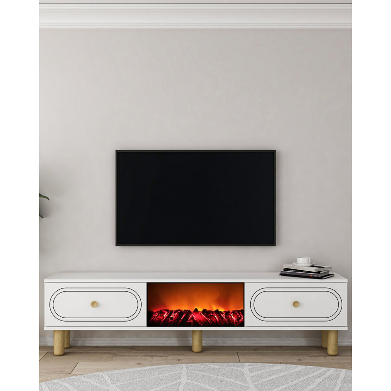 Meuble télé moderne blanc de 59,1 po x 17,6 po x 11,6 po | 100% panneau de particules enduit de mélamine, épaisseur: 0,7 pouce | Conception murale, élégante et élégante pour le salon et les espaces de divertissement, facile à assembler