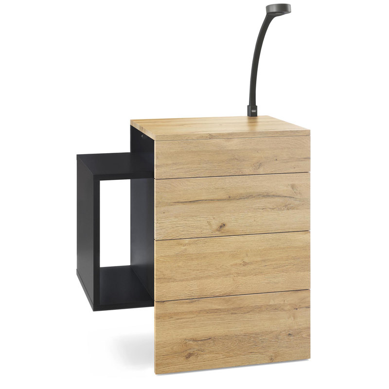 Mcardle 2 Drawer Bedside Table, With LED Flexi light, Oak Nature