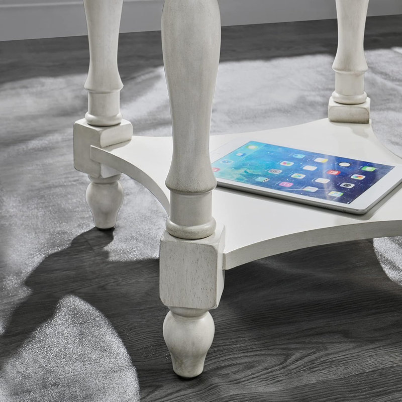 Table de bout ovale en bois massif avec tiroir et tablette, table d'appoint rétro 28 po, blanc antique