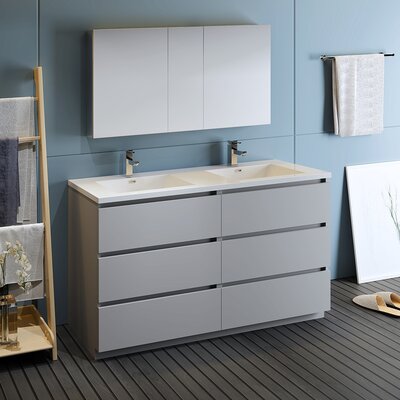 Fresca 60"" Free-Standing Double Sink Bathroom Vanity Set with Medicine Cabinet -  FVN93-3030GR-D