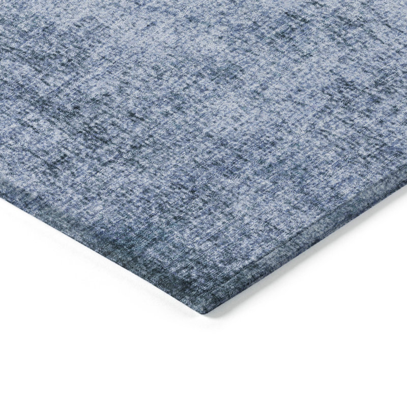 Tapis bleu intérieur / extérieur lavable à la machine Xhevrie, Rectangle 10 pi x 14 pi