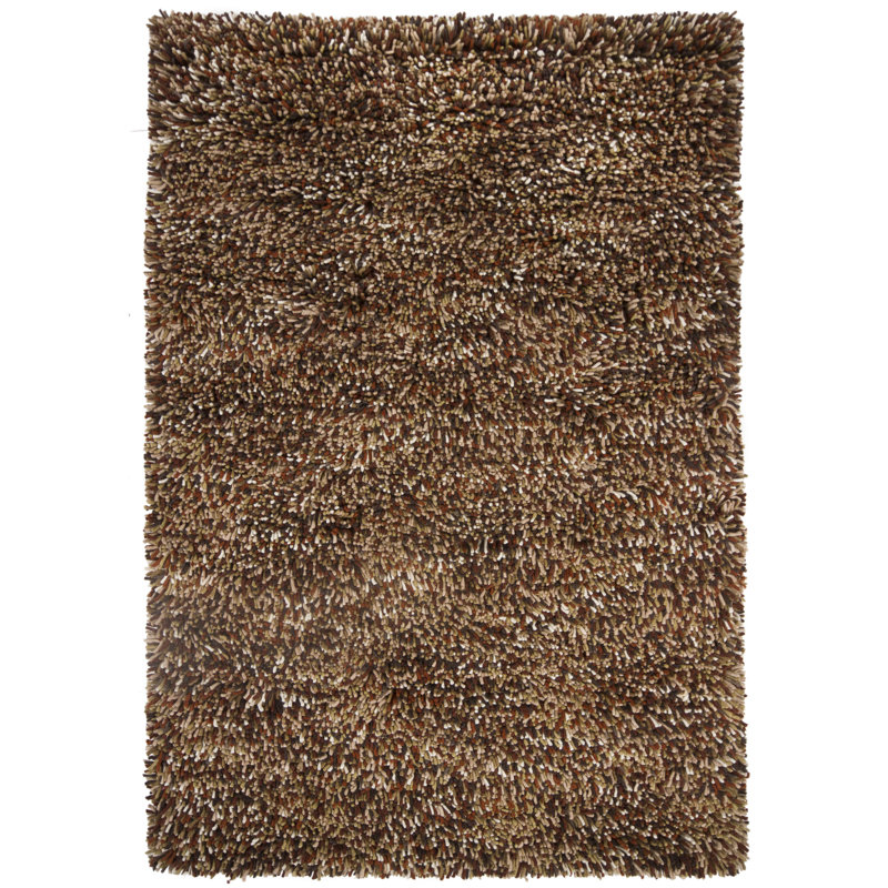 Salzer Authentic Hand-Woven Handmade Olive Green, Rust Red, Cream, Tan & Brown High Pile Modern Shag Wool Area Rug