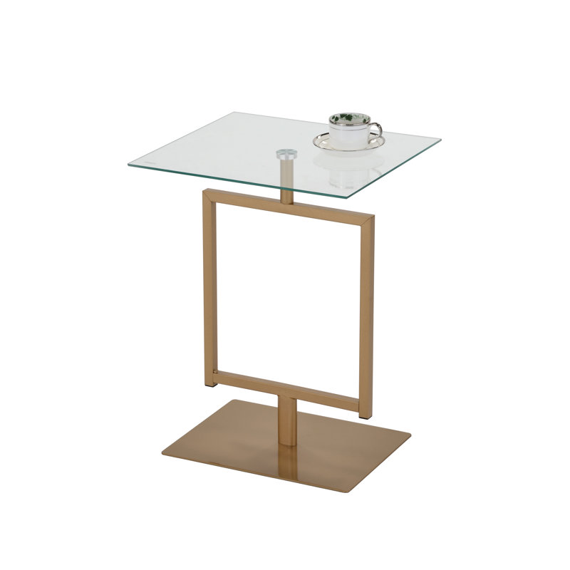 Table d'appoint rectangulaire Izayah, piètement en métal et plateau en verre trempé, Doré