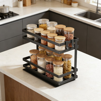 Pull Out Spice Rack Organizer For Cabinet, 2 Pack No Assembly Slide Out Spice Storage Shelf With Smooth Ball Bearing Gliders, No Drill Installation For Kitchen And Bathroom
