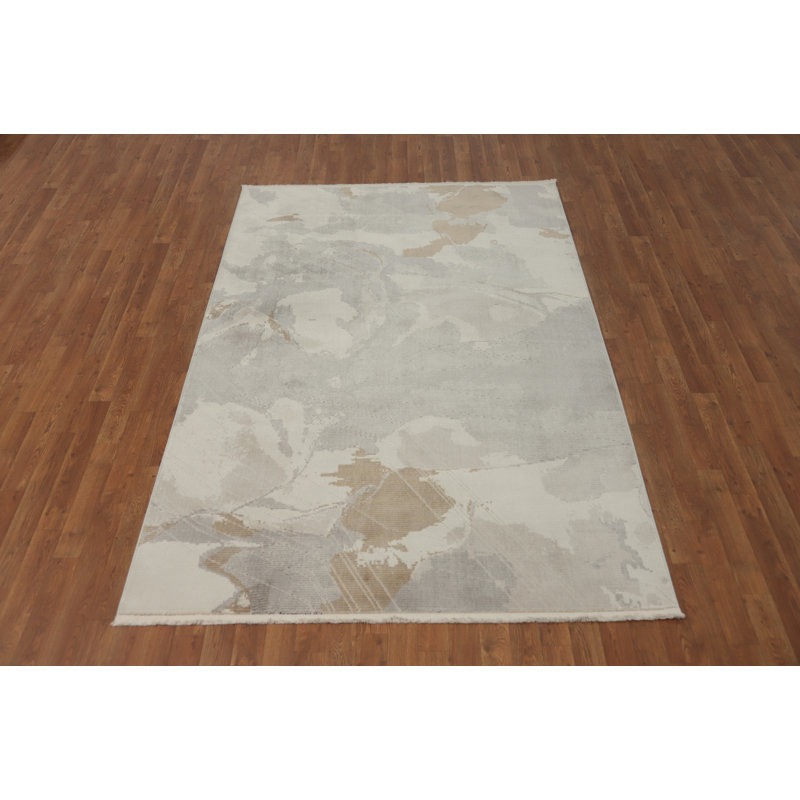 Tapis élégant et moderne abstrait 5 x 7 avec des tons neutres