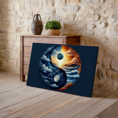 "Toile", une représentation visuellement saisissante du symbole du Yin Yang, art mural divisé en deux moitiés contrastantes du côté gauche