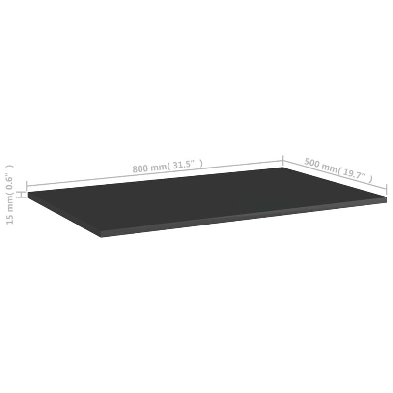 Bookshelf Boards 8 pcs Engineered Wood, (8 Shelves) 0.6" H x 31.5" W x 19.7" D, Gloss Black