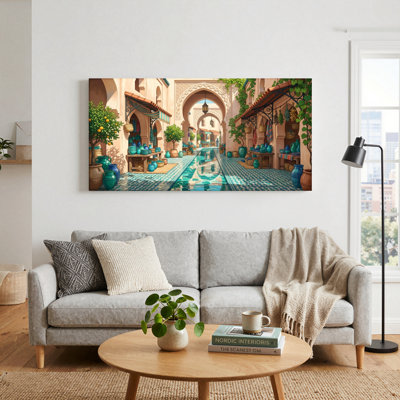 Moroccan Courtyard Canvas Wall Art Oil Painting Print Set Of 1