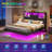 Queen Floating Bed Frame With Led Lights And Headboard Storage, Visual Floating Bed With Charging Station, Structurally Stable Queen Metal Platform Bed, Easy To Assemble