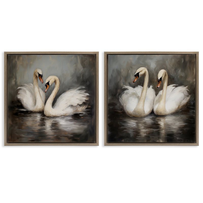  «Twin Swans with Reflections», ensemble de 2 toiles flottantes encadrées par Novae, H 25 po x l 25 po