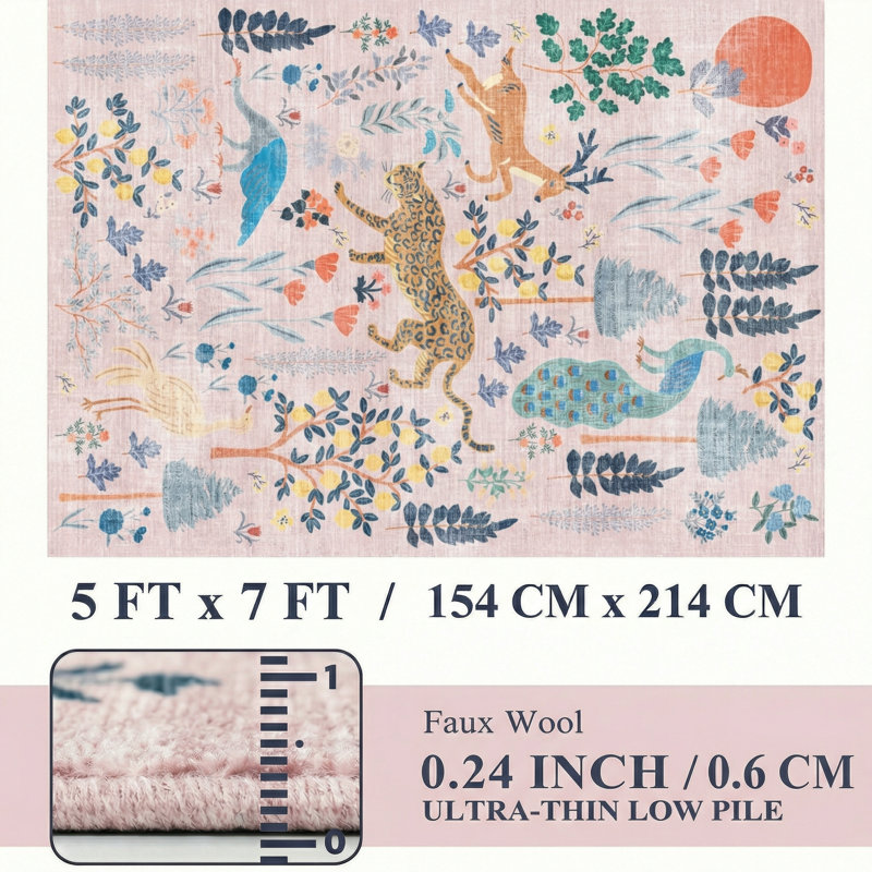 Tapis lavable à la machine Jungle, Rectangle 5 pi x 7 pi, Rose