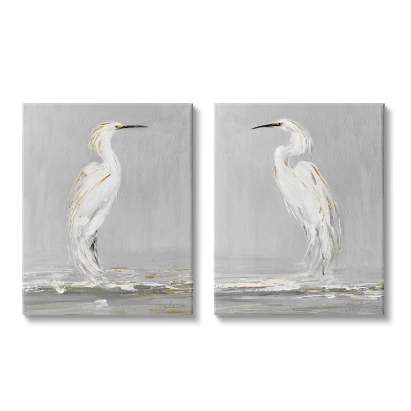 «Beautiful Tranquil Calming White Birds Nature» par Sally Swatland - ensemble de 2 peintures, H 20 po x l 16 po x P 1,5 po