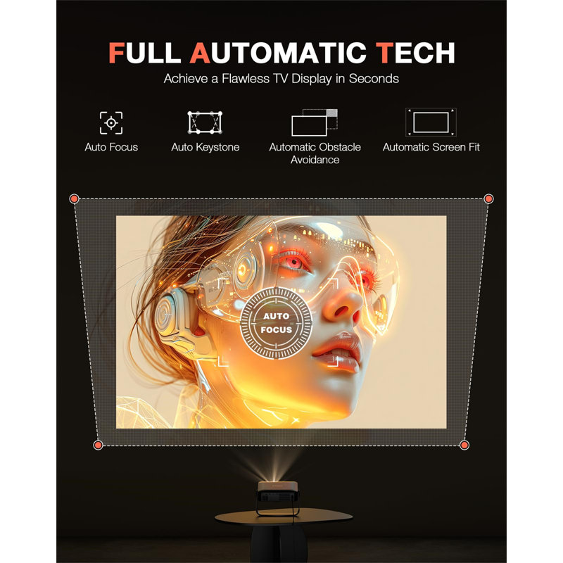 ?360°Adjustable Stand & Auto Focus/Keystone?Mini Projector With Wifi And Bluetooth, 550ANSI Native 1080P Portable Outdoor Movie Projector, Home Projector 4K Support For HDMI/USB/Phone/PC