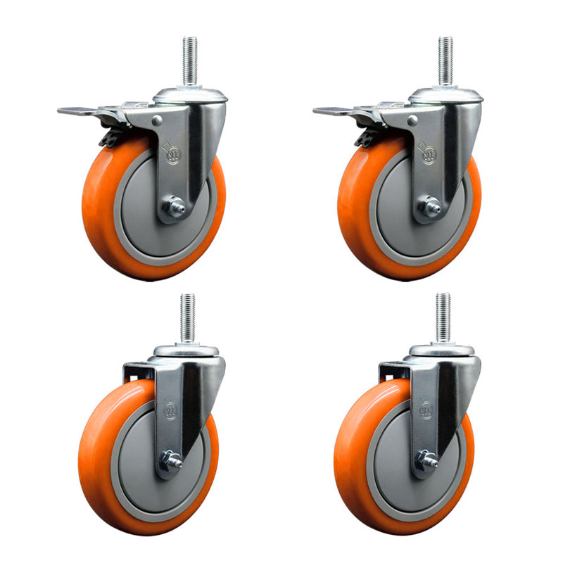 Ensemble de roulettes à tige filetée 5 po 5 po, Orange
