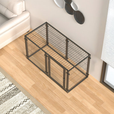 Puppy Dog Playpen - 47.2" Crate For Small Medium Large Canines, Black Metal, Indoor Outdoor Use, 47.2"L X 23.6"W All Types, Metal Construction, Black,