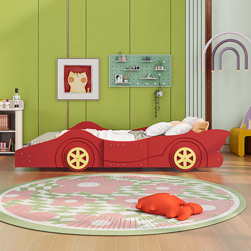 Lit plateforme avec roulettes Modern Race, Double, Rouge