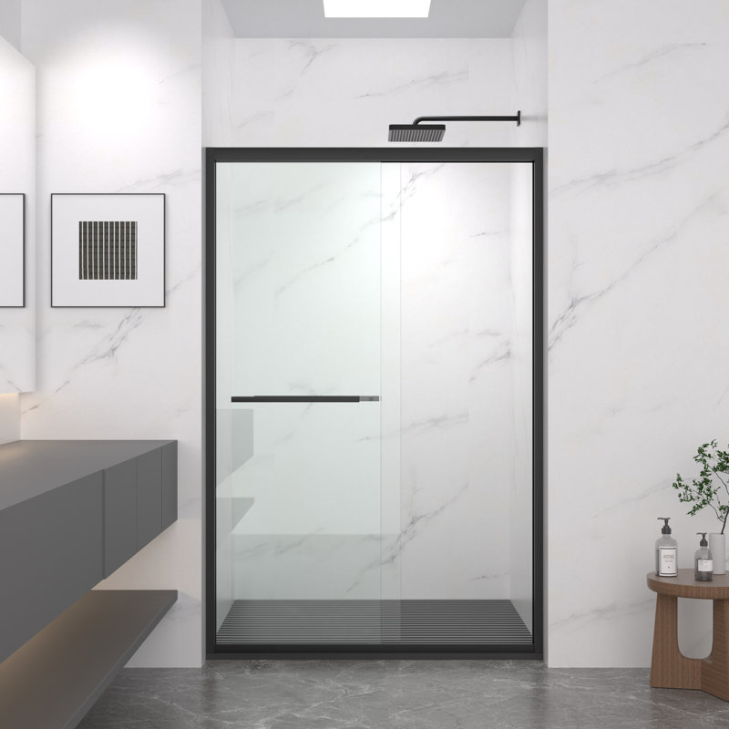 44-48"X72" Aluminum Double Sliding Shower Door, Bypass, 5/16" Clear Tempered Glass, Matte Black Finish