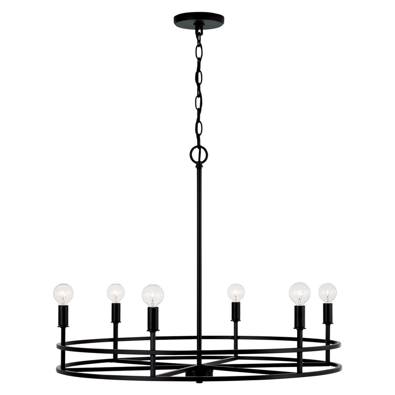6 - Light Dimmable Geometric Chandelier, Matte Black