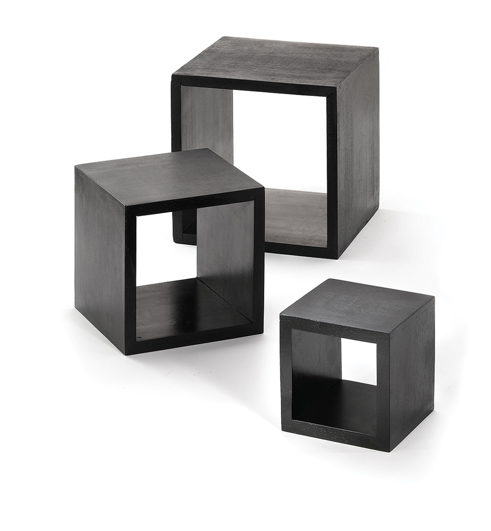 TableCraft Barclay Collection 3-Piece Black Wood Riser Set, 5", 7", & 9" Squares Tablecraft