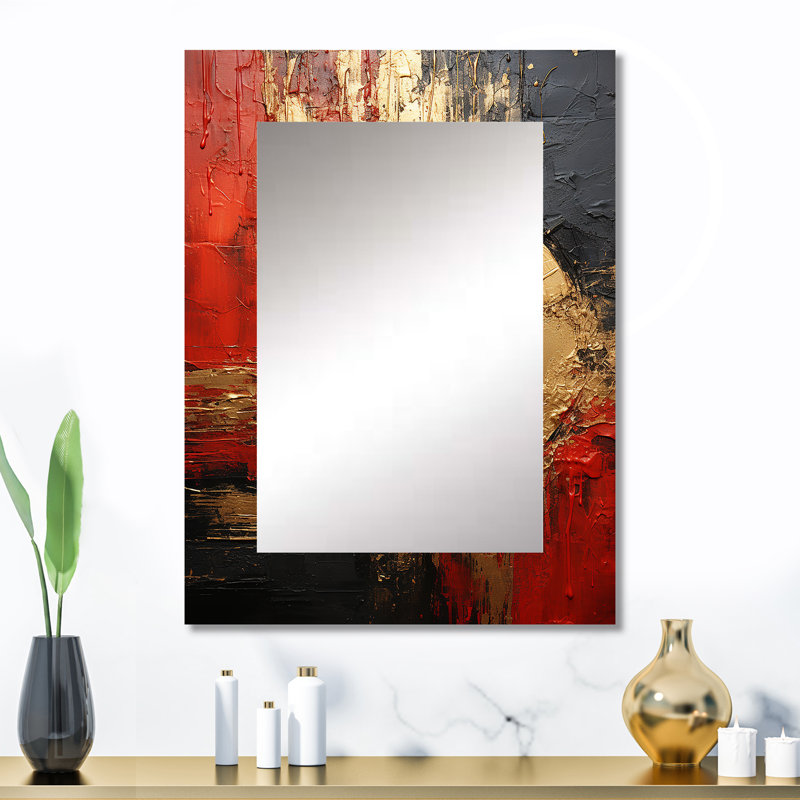 Red Gold Fusion Spiral II - Abstract Spirals Decorative Mirror, Gold Wall Mirror, Printed Metal Art, 32" x 24"