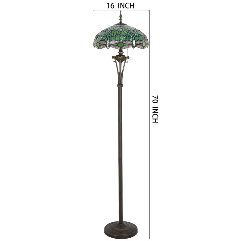 Tiffany Floor Lamp Green Stained Glass Dragonfly Standing Reading Light 16X16X70 Inches Antique Pole Corner Lamp Decor Bedroom Office Living Room