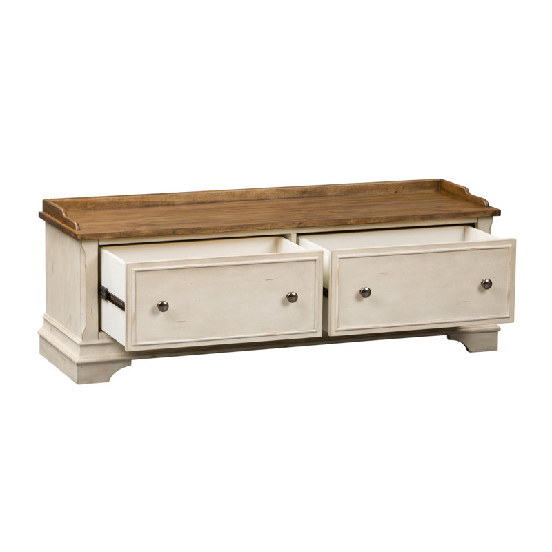Antique White and Tobacco Traditional Storage Hall Bench