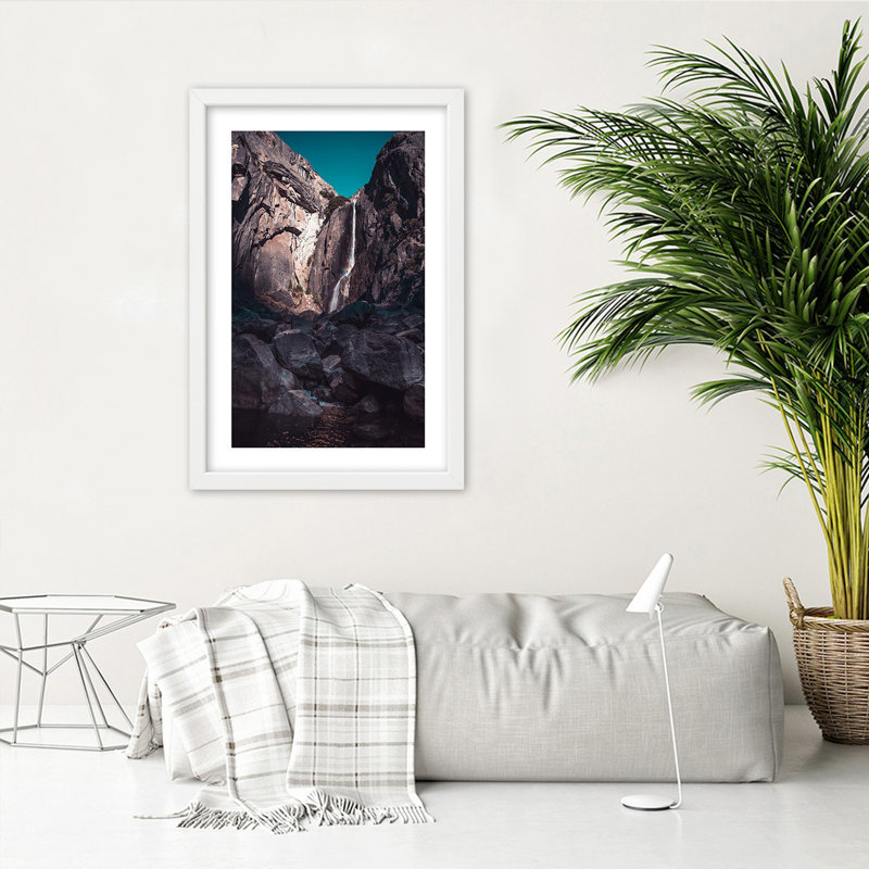 Waterfall Rocks Nature - Single Picture Frame Print, 100cm H x 70cm W, White