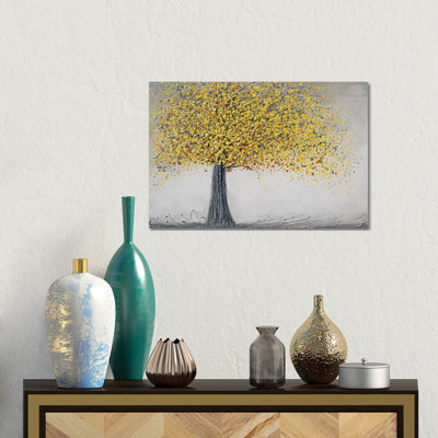 Arbre jaune heureux - reproduction d'art murale - toile encadrée