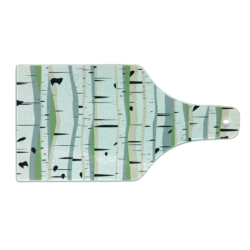 Ambesonne Tree Tempered Glass Cutting Board Trunks of Birches Pattern Multicolor