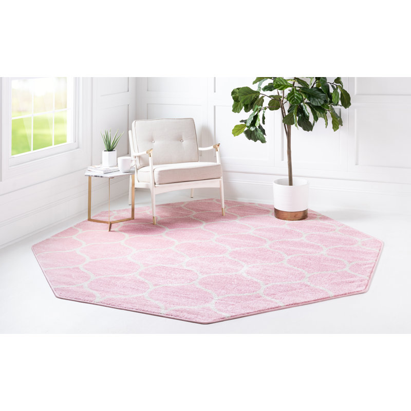 Llanet Geometric Area Rug, Octagon 5'3" x 5'3", Pink