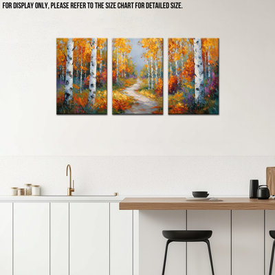 GUTTATY, art mural sur toile d'automne, impressions d'automne, charme rustique, peintures artistiques modernes, ambiance sereine, triptyque, grand sentier de bouleaux, sentier d'art, décor de salon, bureau, canapé, toile de fond, 24 po x 36 po x 3 pièces