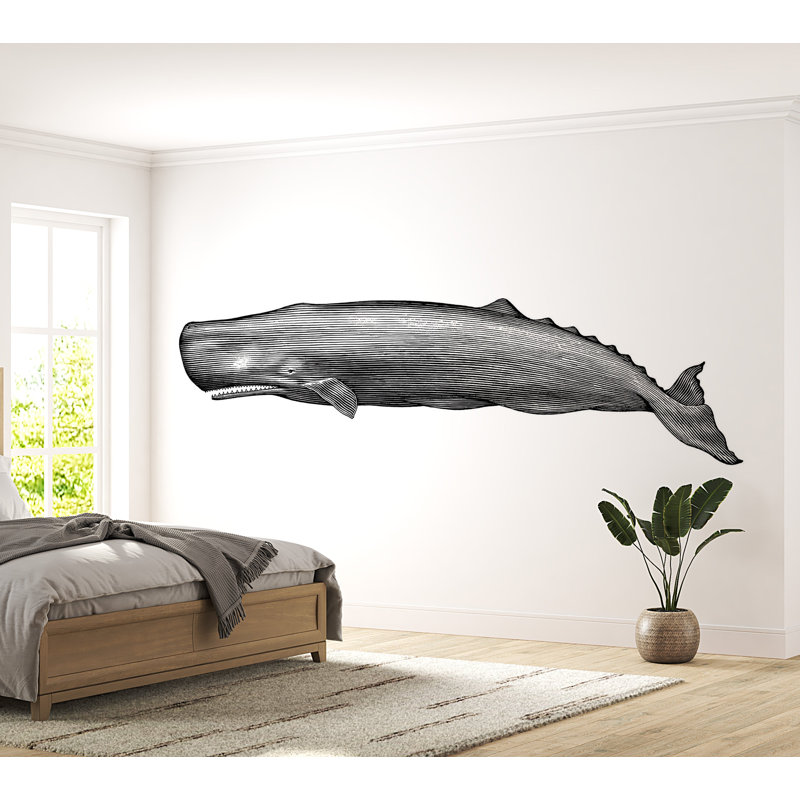 Murale pelez et collez de qualité supérieure - Illustration d'une baleine, L 120 po x L 96 po