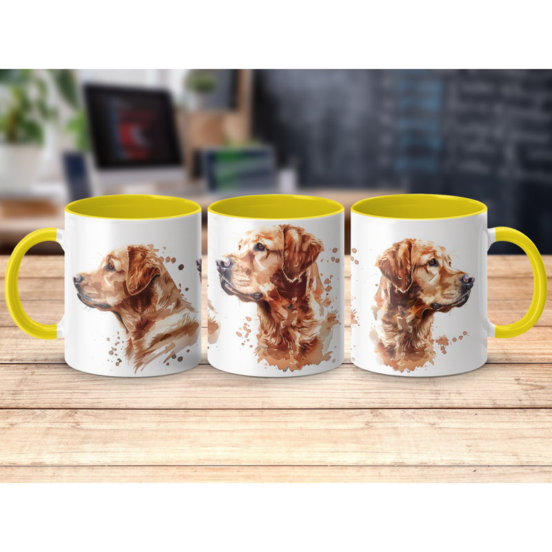 Golden Retriever Watercolor Design 11oz Coffee Mug, Yellow, 3