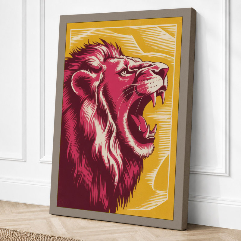Roaring Lion Modern 1 Piece Wrapped Canvas Wall Art, 30x20 - 76.2 x 50.8 cm, Taupe Border