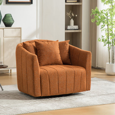 Fauteuil demi-tonneau pivotant surdimensionné de 39 po et pivotant à 360 ° de 39 po et demi-canapé confortable avec 3 coussins, fauteuil club en chenille touffeté en forme de citrouille pour salon, chambre à coucher, bureau, salon, orange