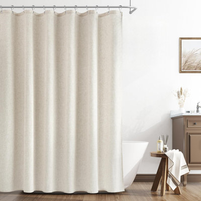 Extra Long Linen Shower Curtain 88 Inch Long Weighted Thick Fabric Bath Shower Curtain Set with Hooks, XLong Tall Country Farmhouse Beige Curtains for Bathroom, 72x88