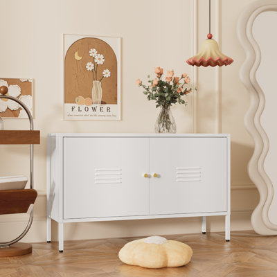Armoire de rangement avec portes et tablettes - Meuble télé en métal - Armoire de rangement en métal pour la maison, le bureau, le vestibule et le salon. (blanc)