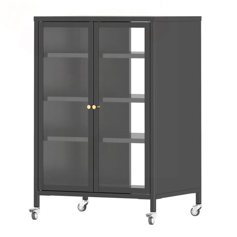 Media Storage Cabinet with Adjustable Shelves and Wheels