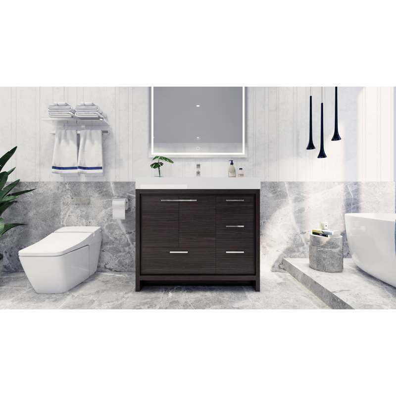 Meuble-lavabo simple 42 po Charmante, Chêne gris foncé, Chrome