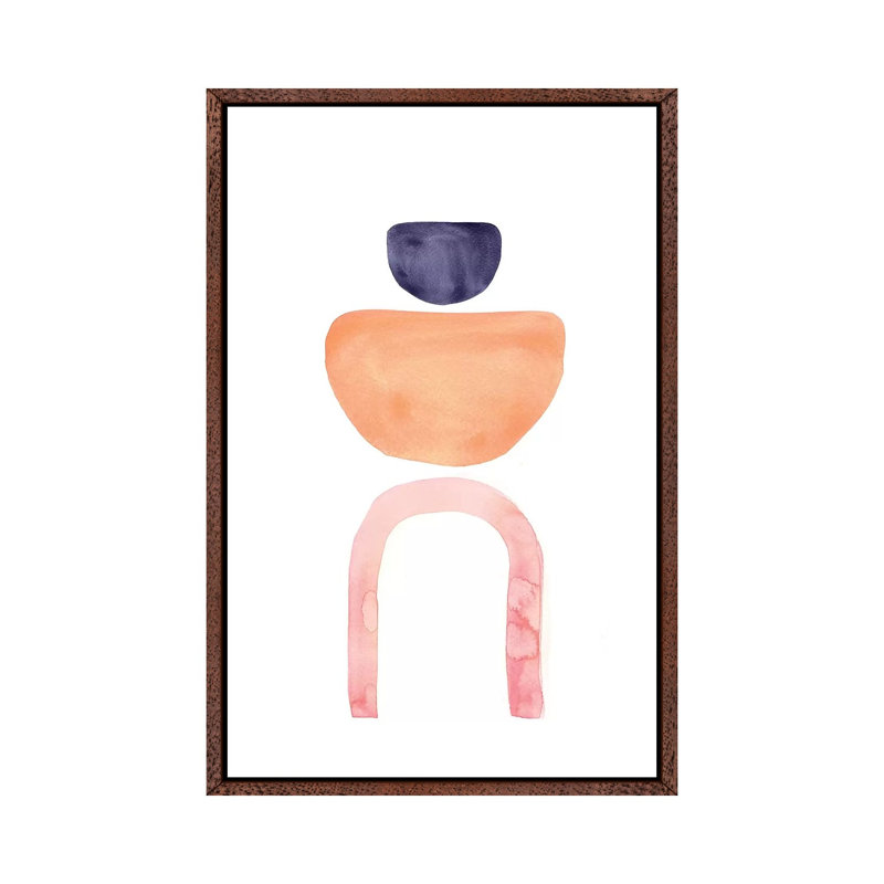 Abstract Navy And Orange Art by Whales Way - Print on Canvas, 101.6cm H x 66.04cm W x 3.81cm D, Classic Brown Wood Framed