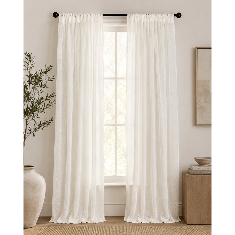 Semi Sheer Curtain Single Panel, 54" x 96", Ivory