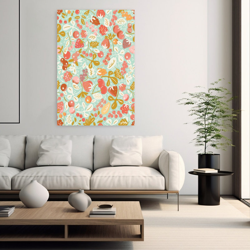 Art mural fantaisiste avec baies d'été, H 60 po x l 40 po