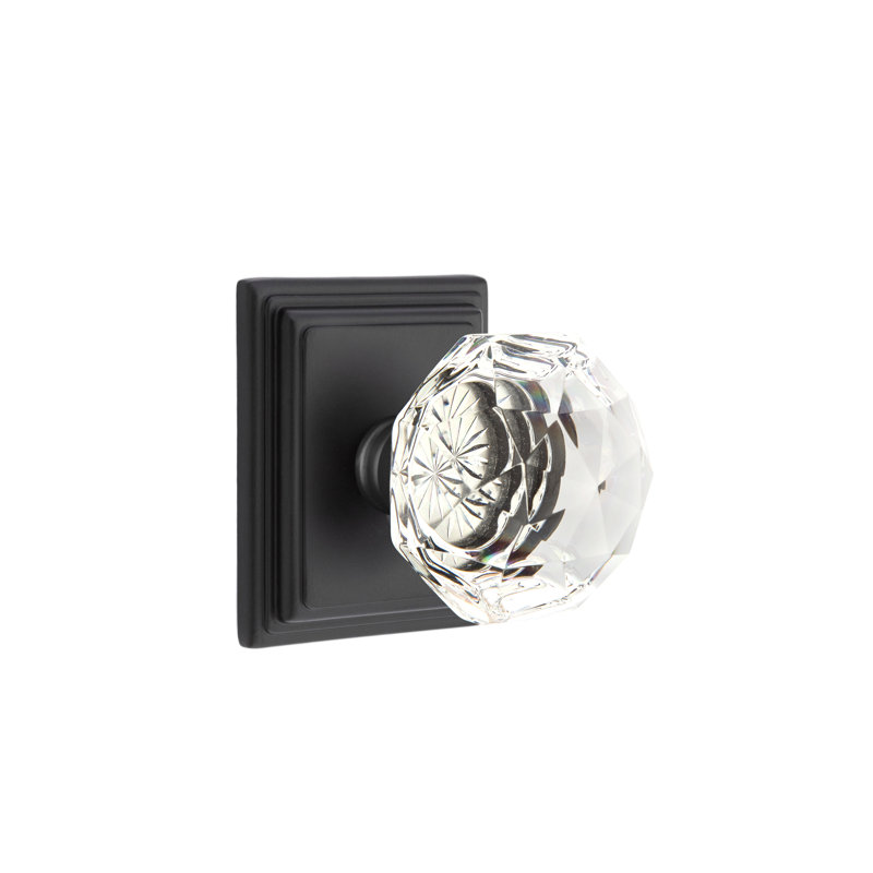 Ensemble de boutons de passage Emtek avec rosette Wilshire et bouton en verre Diamond, Dos plat