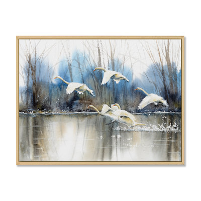 White Swans Flying - reproduction de cadre photo sur toile