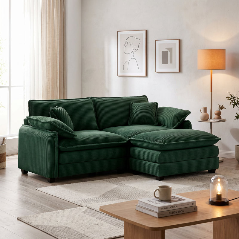 Sofa, L Shape Sofa, Corduroy Sofa, Green