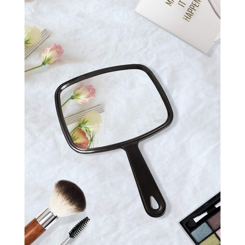 Hand Mirror Salon Barber Hairdressing Handheld Mirror With Handle (Square 7.4 X 10.3 Inches), Black