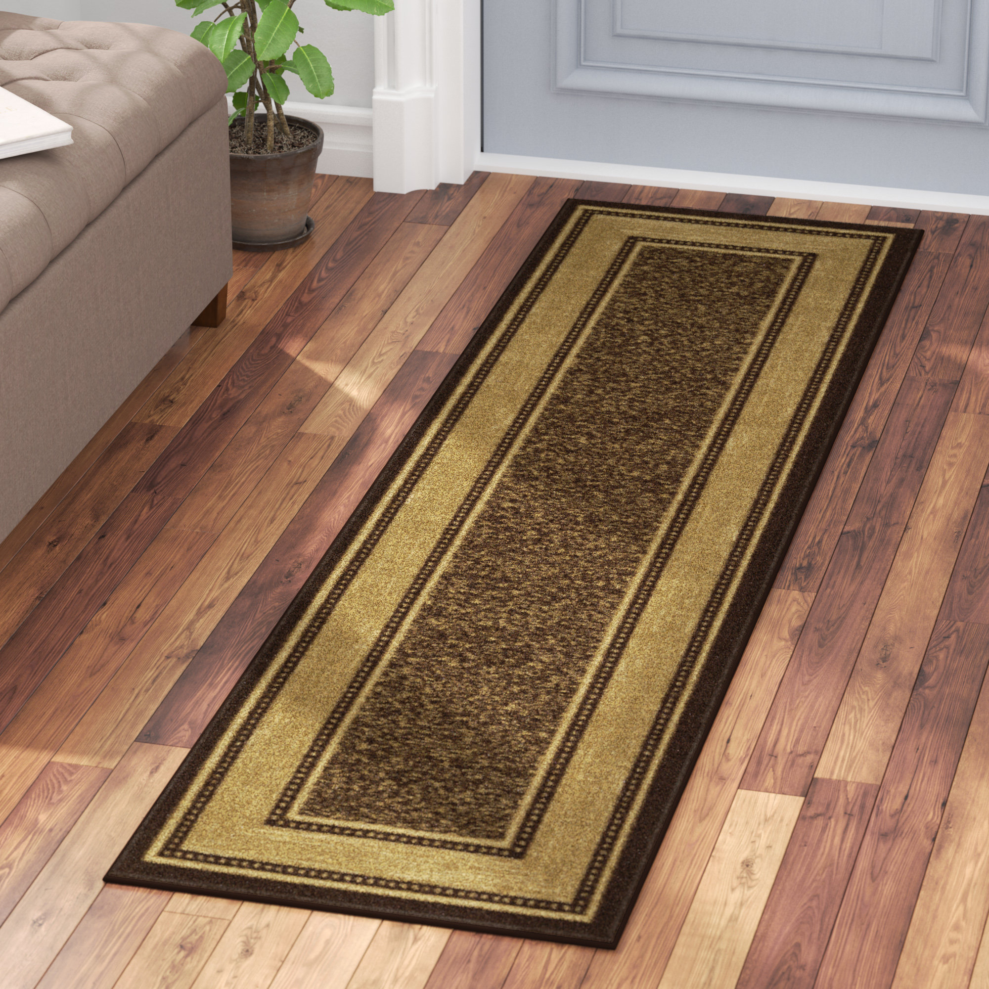 Ottomanson Classics 2 X 7 (ft.) Brown Indoor Border Machine Washable Runner  Rug in the Rugs department at