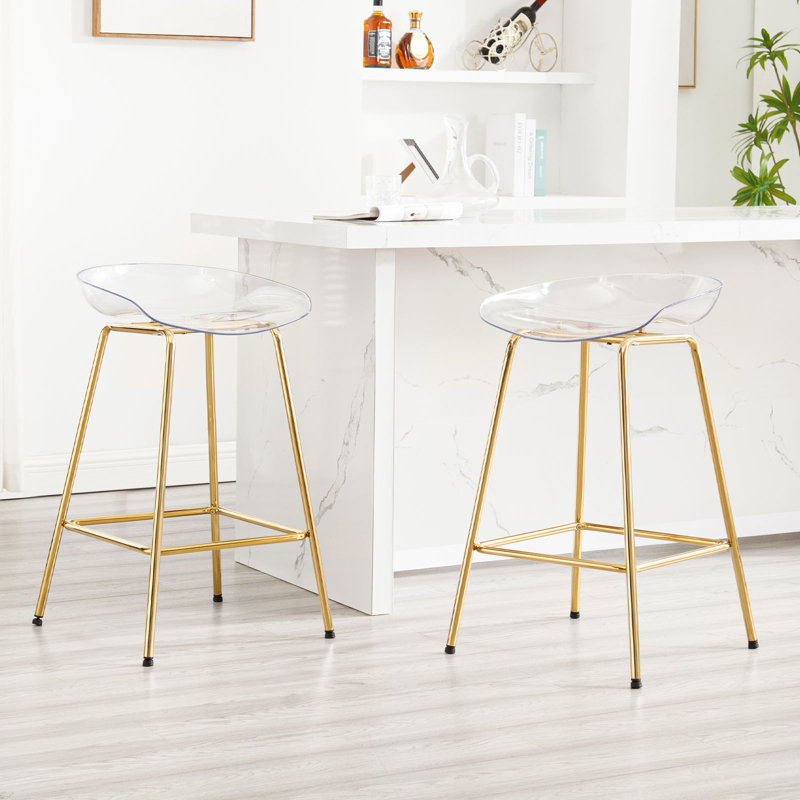 26" Counter Stool With Metal Frame, Gold