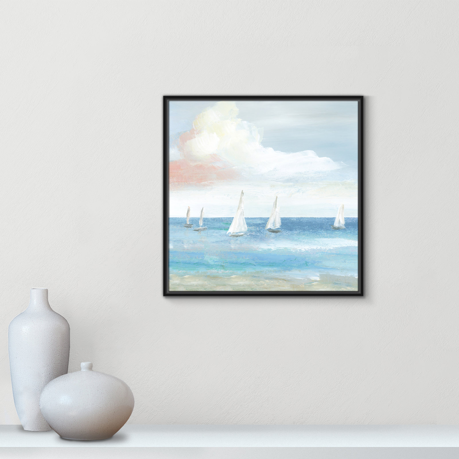 Ibis "Beach Sail Bliss" Print by Nan, Black, 25.5" H x 25.5" W x 2" D
